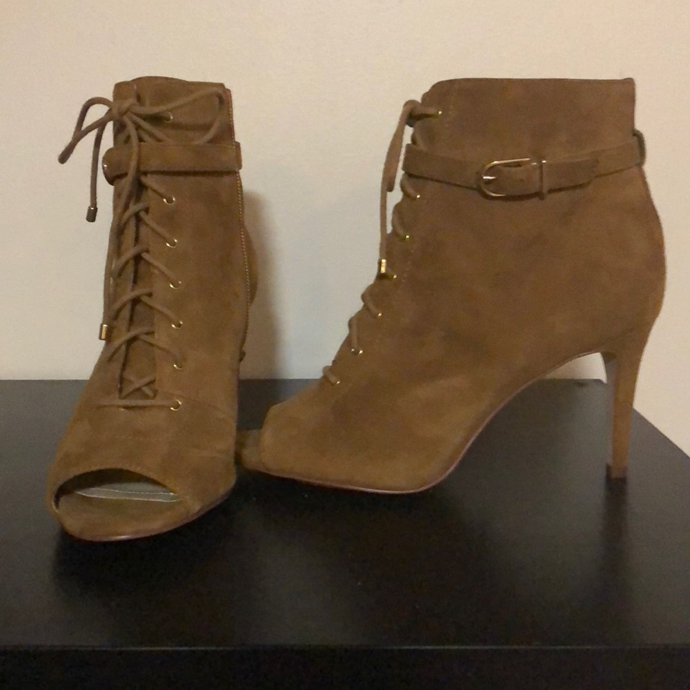 Lace suede ankle booties